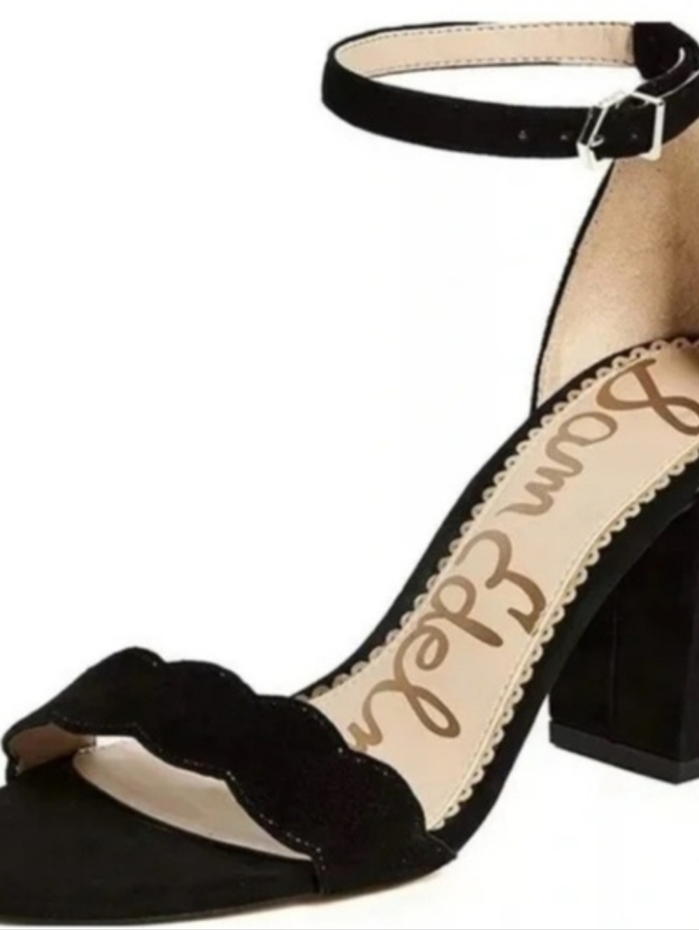 Sam Edelman Black Scalloped Odila Ankle-Strap Block Heels Size 10 - Picture 8 of 9